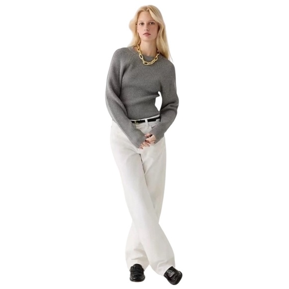 NEW J. Crew Raglan Fitted Waist Ribbed Crewneck Sweater Plus Size XXL Gray Crop - Picture 12 of 12